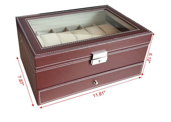  Handmade Mens Watch Jewelry Box , Brown12 Slots Wooden Watch Storage Case Manufactures