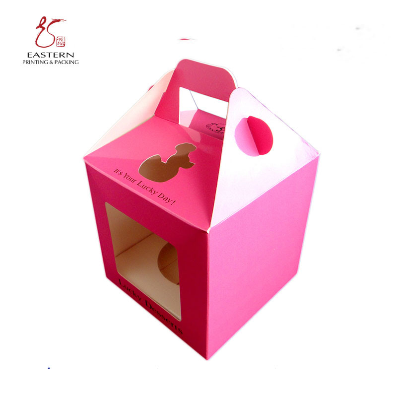 China Beautiful Pink Christmas Handled Cake Cake Boxes With Window on sale
