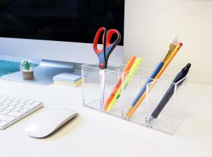  4 Grid Transparent Acrylic Brush Box Fine Craftsmanship For Office Manufactures