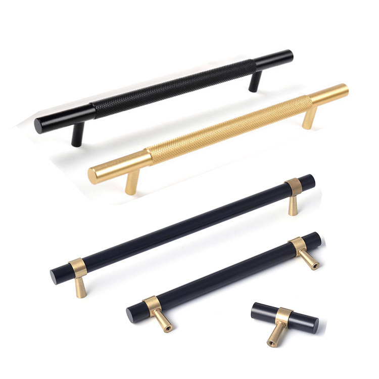  Aluminium Brass T Bar Handles Black Gold for Kitchen 195mm 225mm 385mm Length Manufactures