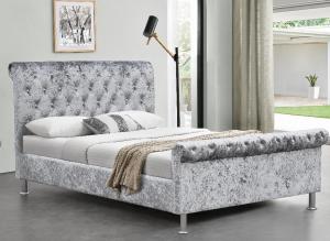 China Double Size Upholstered Bed Frame Sleigh Shape Tufted Diamond on sale