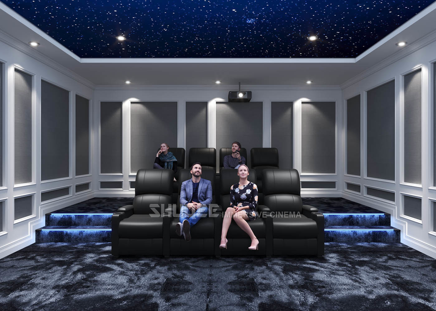  Home Cinema System With Black Recliner Sofa / Projects / Speakers / Screen Manufactures