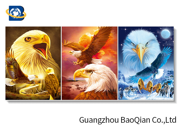  Wall Decorative 3d Picture Of Eagle / Wolf Animal Frame Art , 3d Flipped Lenticular Printing Manufactures