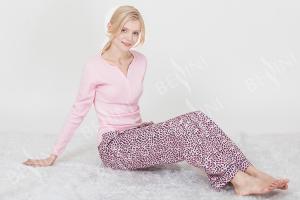  Women'S Long Sleeve Cotton Pajama Sets / Ladies Night Suit With Side Pockets Manufactures