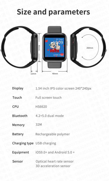 1.54" HD IPS Large Screen Y68plus Blood Pressure Smartwatch