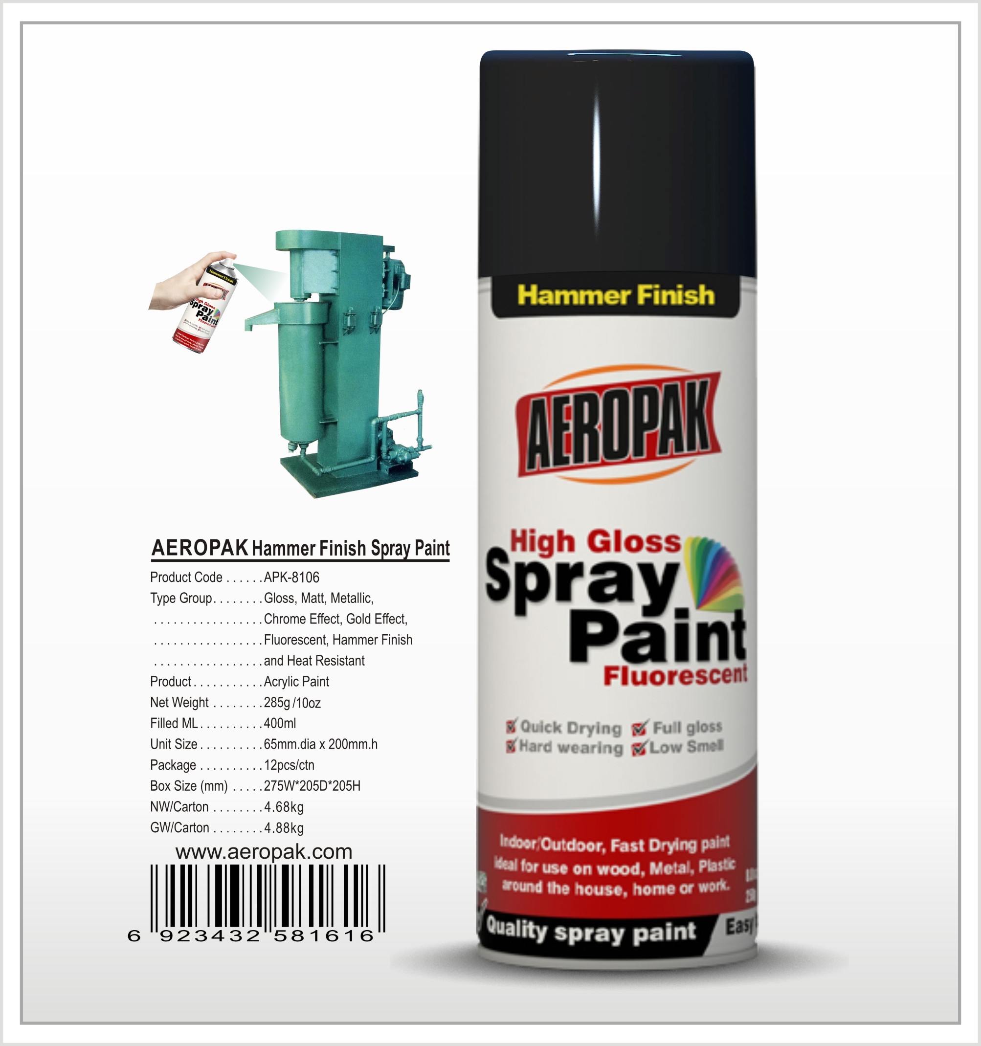  Aeropak  aerosol can 400ml 10oz Hammer Finish spray paint with all colors Manufactures