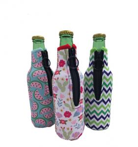  Sublimation Printing Neoprene Single Beer Bottle Cooler with zipper for Promotion Gift size is 19cm*6.3cm, SBR material. Manufactures