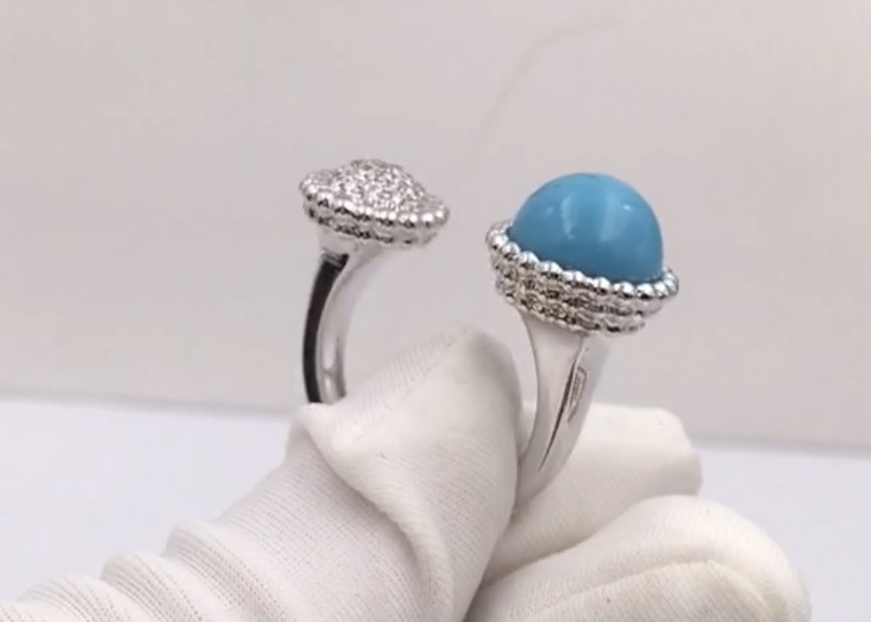  Adjustable Size Elegant Unique 18K Gold Diamond Ring With Turquoise Manufactures