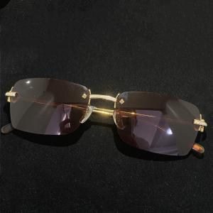 China Stylish Design Solid Gold Hip Hop Gold Glasses Rimless Diamond Cut Sunglasses on sale