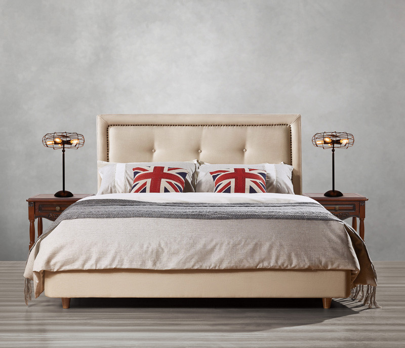  Fabric Upholster padad Headboard Queen Bed Leisure Bedroom Furniture in American design Apartment Bedroom interior fit Manufactures