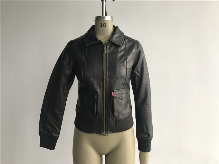 China Womens PVC Leather Biker Jacket Dark Brown Color Plastic Zip Through LEDO1715 on sale