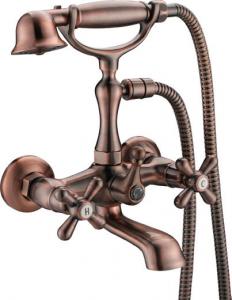 China Brass Two Hole Bathroom Faucet / Two Handle Red Antique Copper Mixer Taps on sale