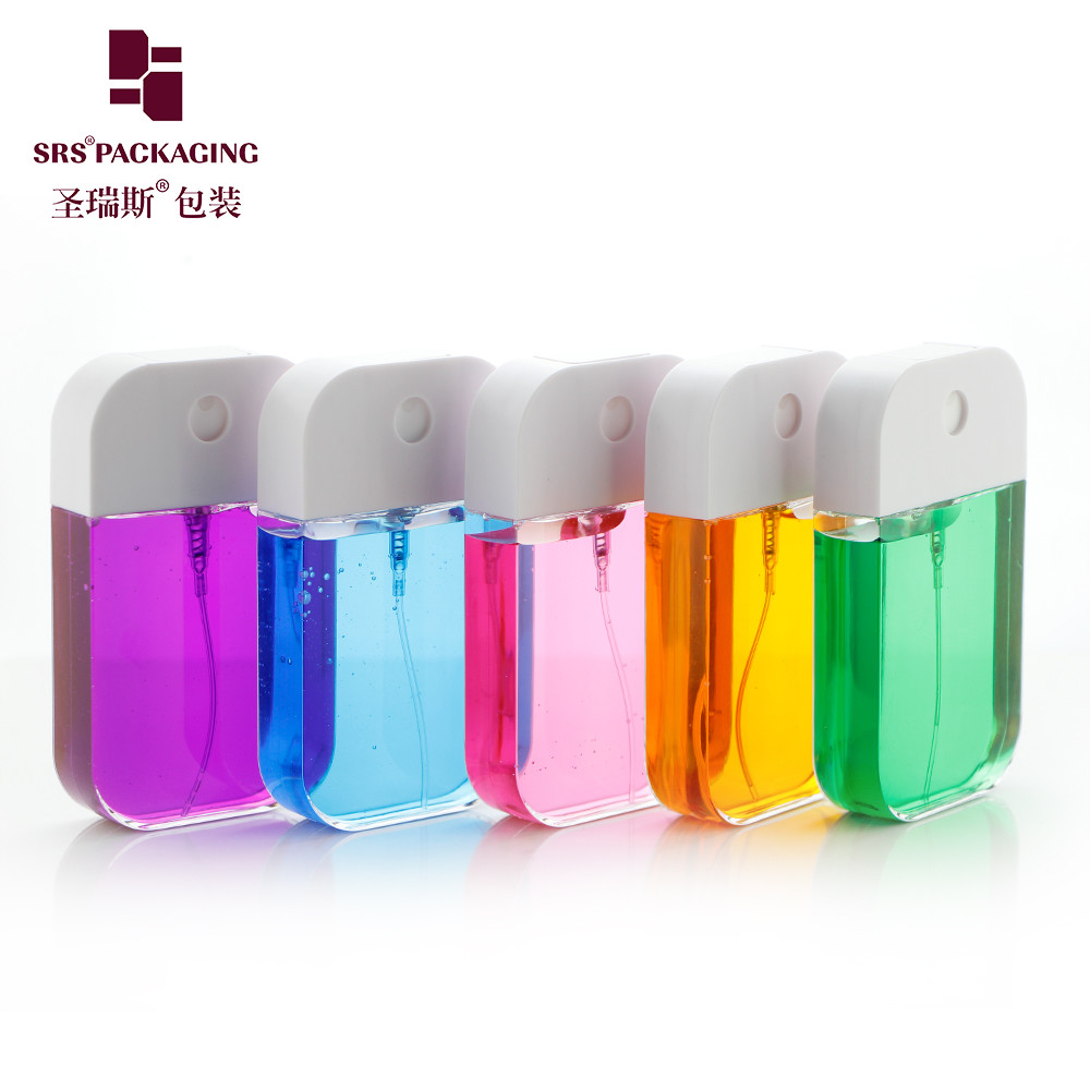 China Wholesale Pocket Size Transparent PETG Plastic Perfume Packaging Square Phone Mist Spray Bottle 50ml on sale