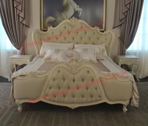  Exquisite Fabric Padding Headboard with Solid Wood Bed in Ivory White Painting Manufactures