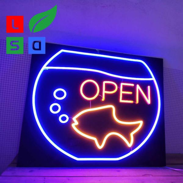Quality Custom Led Open Neon Light Signs Wall Mounted With Black Square Backing for sale