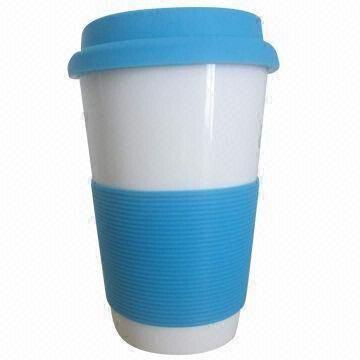 China Ceramic Mug with Silicon Lid and Sleeve, High quality Mug with Customized Logos and PMS Number Color on sale