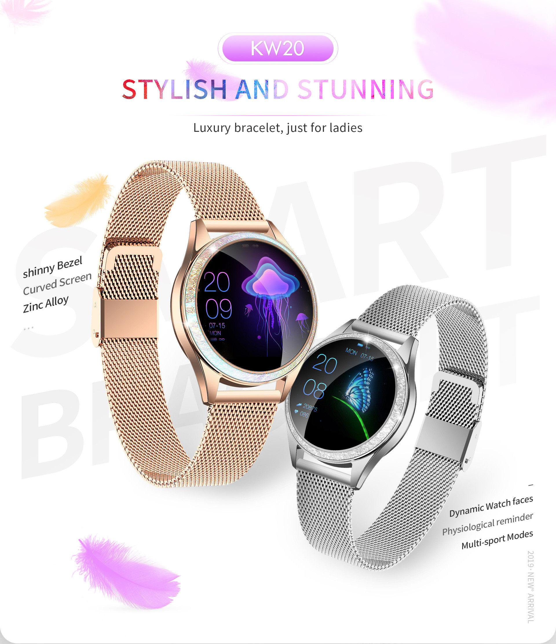 1.04 Inch Colorful Touch Screen 120mAh Female Smart Watch