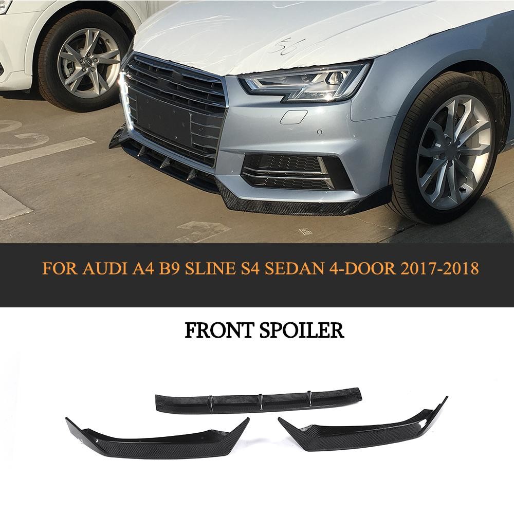China 3PCS/SET Carbon Fiber Front Bumper Lip Spoiler for Audi A4 B9 SLINE S4 Sedan 4-Door 2017-2018 on sale