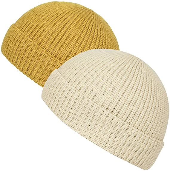  Yellow Acrylic Plain Knit Beanie Hats With Short Brim Adult Size Manufactures