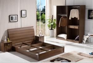  Cheap  style rent Apartment home furniture melamine plate bed 1.2m- 1.5m-1.8 m light walnut color Manufactures