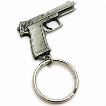  3D Gun Keychains, Made of Pewter Material, with Fitting Attachment Manufactures