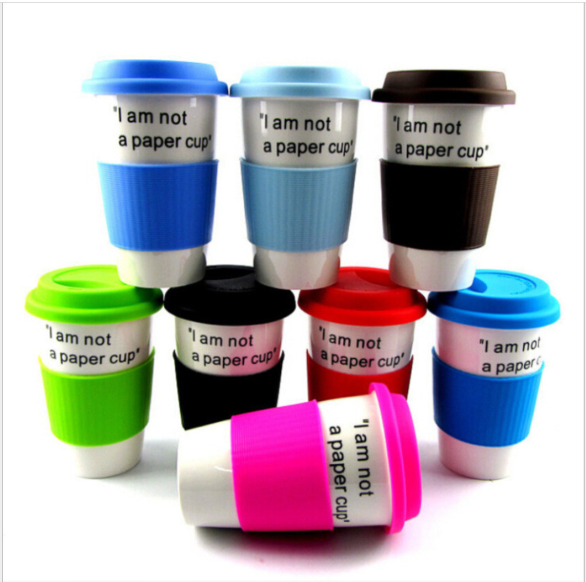 China Ceramic porcelain mugs with silicone sleeve rubber lid 350ml 400ml 450ml on sale