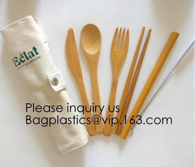 Quality Eco friendly 5 Pieces Fork Knife Spoon Bamboo Disposable Cutlery Set Reusable Bamboo Cutlery Travel Set Bagease pack for sale