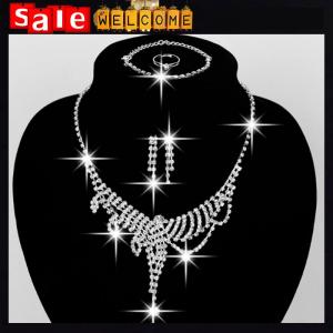 Weddings Silver Platinum Diamond Shine Necklace/Earrings/Bracelet/Ring 4PC Jewelry Sets