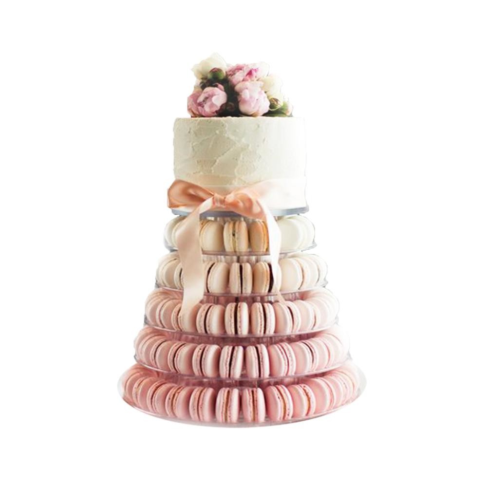 China French 6 Tier Macaron Tower Stand Round Clear Plastic Cupcake Stand on sale