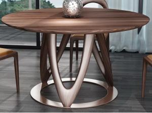  Nordic style Living room Furniture Walnut Wooden Circular Dining table in Special design Legs and Stainless steel plate Manufactures