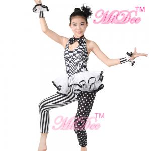 China Sleeveless Hip Hop Dance Costumes Halter Black / White Print Dance Unitard Outfits on sale
