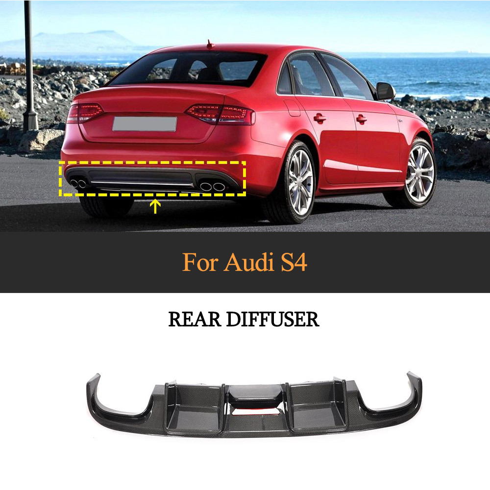 China Carbon Fiber Rear Bumper Diffuser with LED Light for Audi A4 S4 Base Sedan 4-Door 2008-2012 on sale