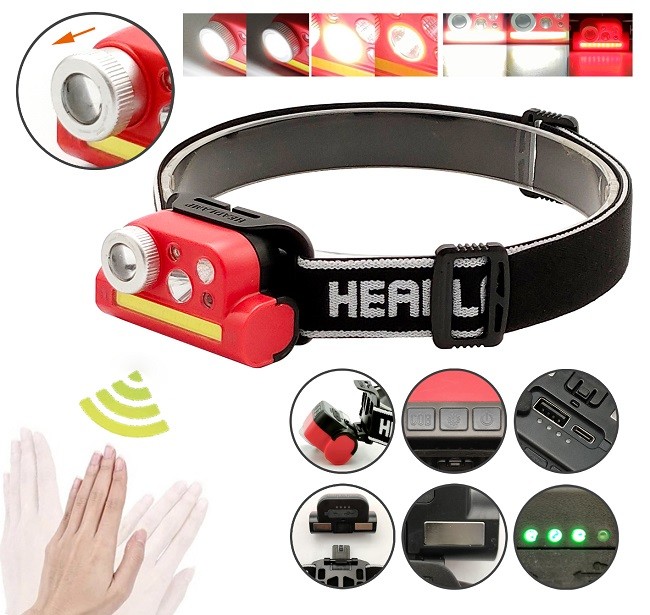 China Plastic Battery COB LED Head Lamp Rechargeable With Gesture Wave Sensor on sale
