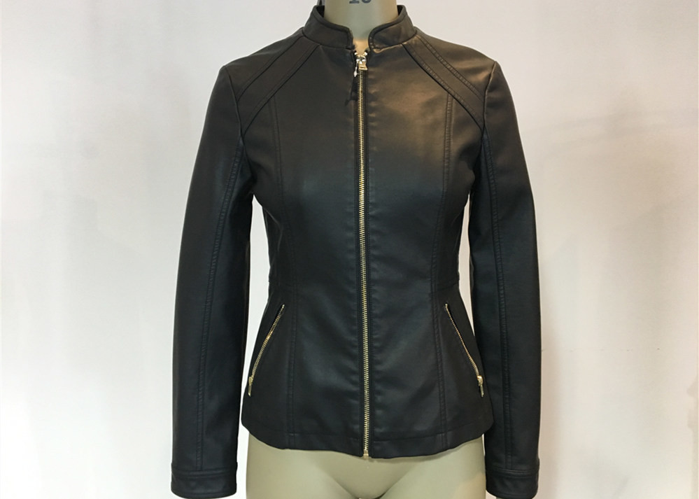 China Simple Syle Jack Females Pleather Jacket Slim Ladies Leather Biker Jacket on sale