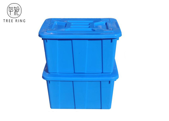 China C614l  Stackable Blue Plastic Storage Boxes With Lids / Cover  670 * 490 * 390 Mm on sale