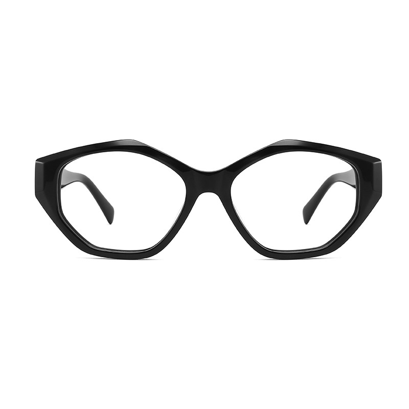  Black Irregular Acetate Frame Glasses Optical Transparent Lens Manufactures