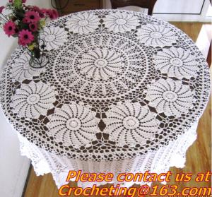 China Round Hand Crochet table clothing - table cover - white , for wedding and banquet on sale
