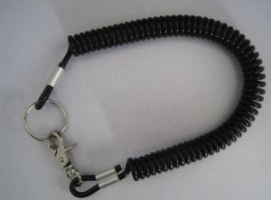 China Plastic strong 4.0mm black coil tool lanyard with swivel snap hook and key ring on sale
