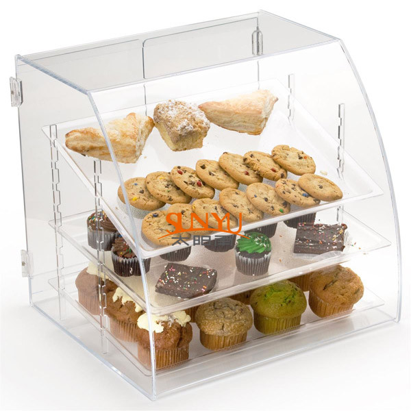  Acrylic Food Display Case Irregular 300pcs with 3 Plastic Trays Curved Front Manufactures