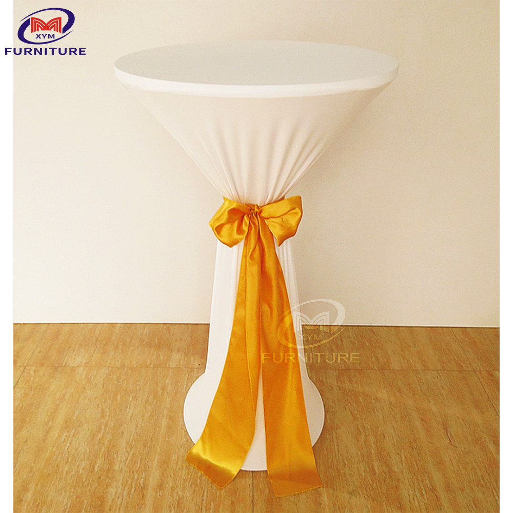 China Spandex Plain Covers And Sashes Small Bar Table Cloth For Party With Straps on sale