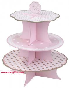 China Fashion Colorful Design 3 Tier Paper Cardboard Cupcake Stand,Wholesale Wedding Cake Stand on sale