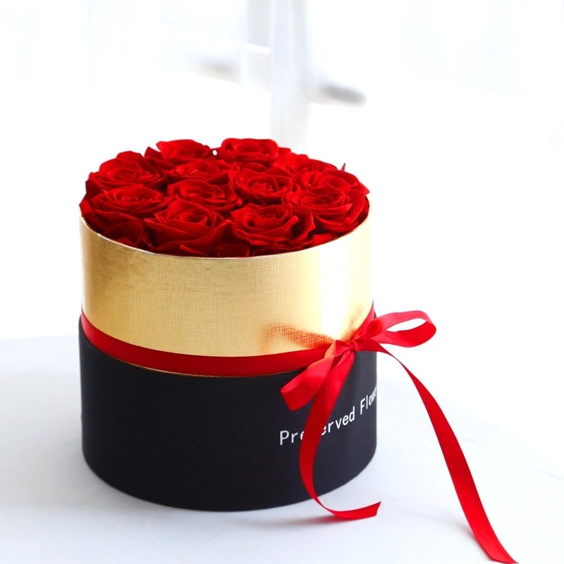 Long Lasting Preserved Rose In Box Suede Round Boxes Preserved Roses Box Gifts