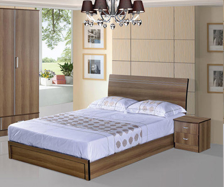  Cheap style rent Apartment home furniture melamine plate bed 1.2m- 1.5m-1.8 m light walnut color Manufactures