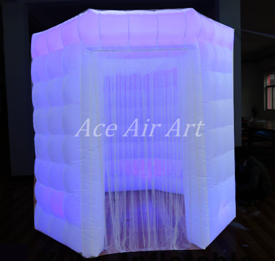 white oxford octagon inflatable photobooth with 1 door enclosure with led lights