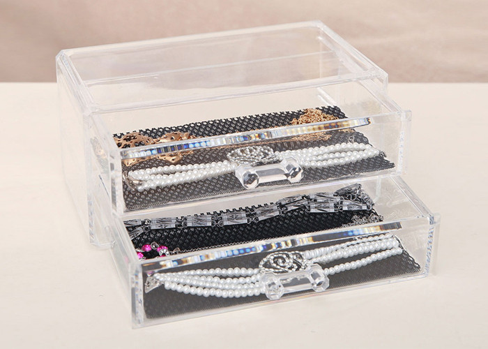  Two Drawers Jewellery Organizer Box Plastic Crystal PS 198 x 102 x 93mm Manufactures