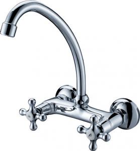  2 Holes Wall Mounted Kitchen Sink Water Faucet Polished Chrome Finishing Manufactures