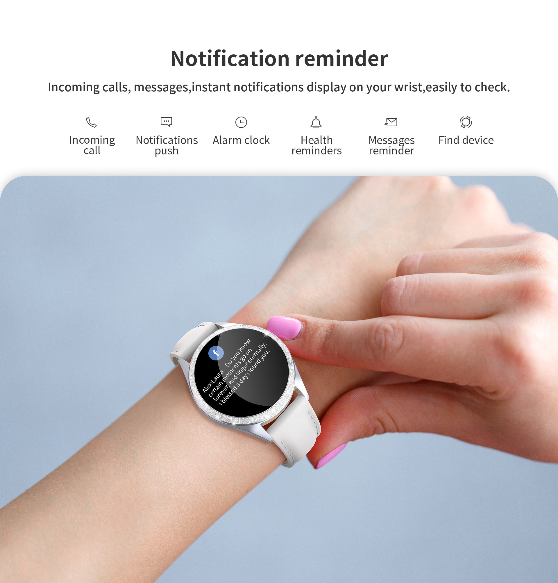 1.04 Inch Colorful Touch Screen 120mAh Female Smart Watch