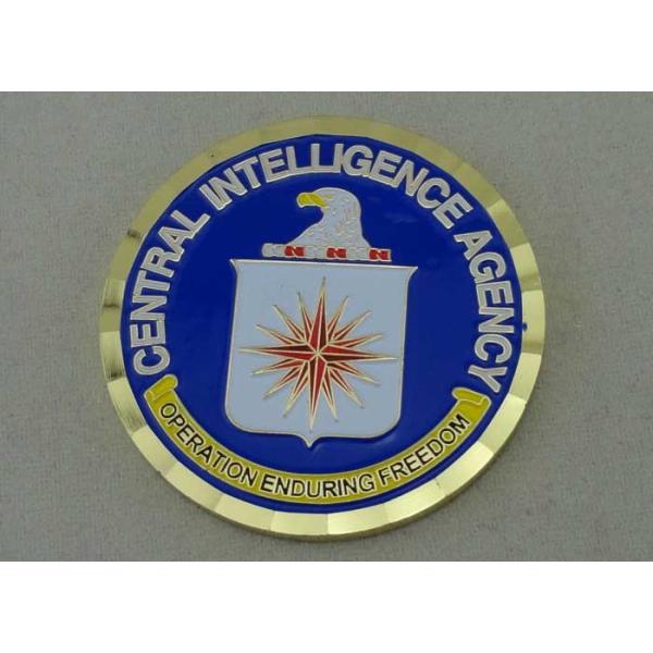 Central Intelligence Agency Brass Military Coin , Soft Enamel And Gold Plating