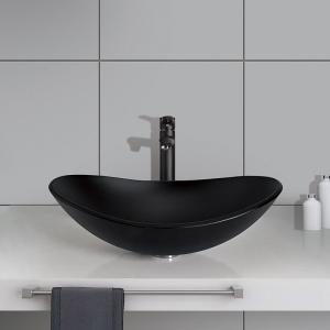 China Ingot Shape Acid Matt Black Vanity Basin Bathroom 540mm Length Tempered Glass Easy Clean on sale