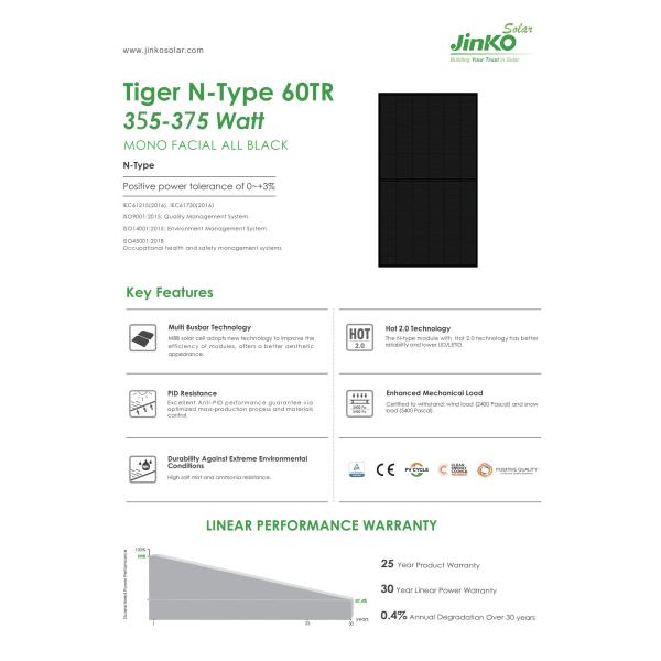 AKS Jinko Tiger N-type 60tr Solar Panel 355W 360W 365W 370W 375W Solar Panel Eu Stock Plaque Solaire Panneau Solaire